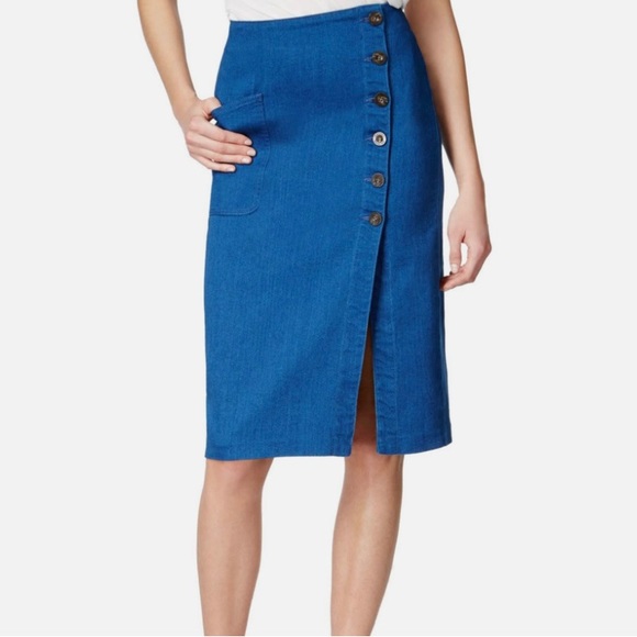 Rachel Roy Denim Side Button Pencil Skirt | Size 14 - Picture 1 of 5